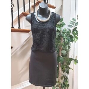 Amisu Women's Black Polyester Round Neck Sleeveless Casual Knee Length Dress 8